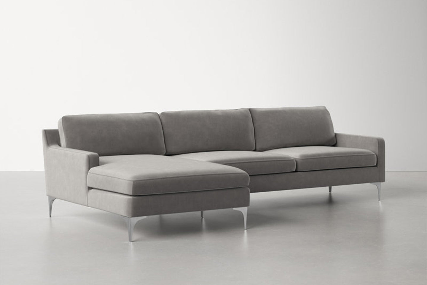 Jones Sectional Sofa With Chaise, Right Facing, Light Gray, Velvet