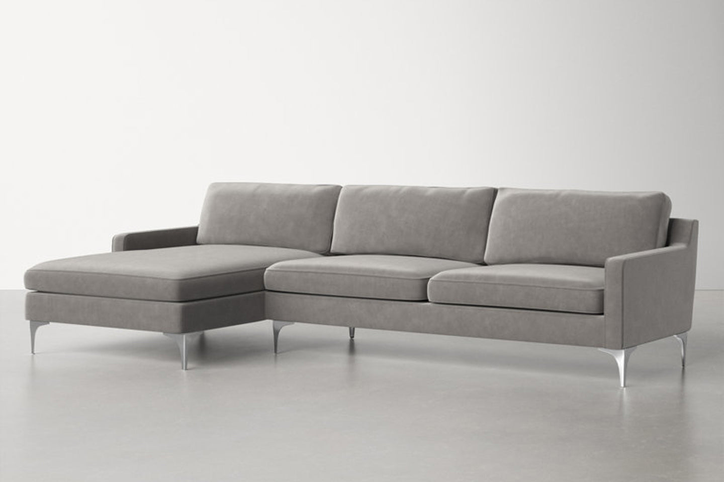 Jones Sectional Sofa With Chaise, Right Facing, Light Gray, Velvet