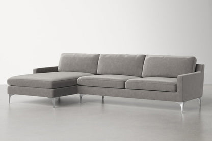 Jones Sectional Sofa With Chaise, Right Facing, Light Gray, Velvet