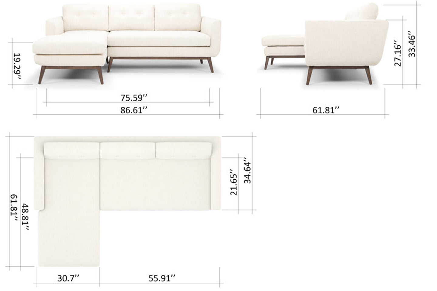 Glen 2 - Piece Upholstered Sectional, Right Facing, Venga Beige