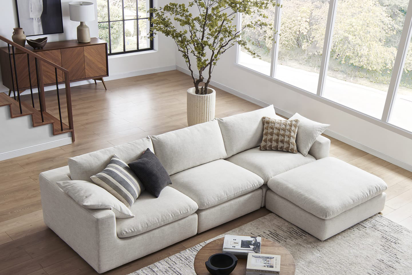 Dawson Sofa With Ottoman, 3 Seater, Ivory