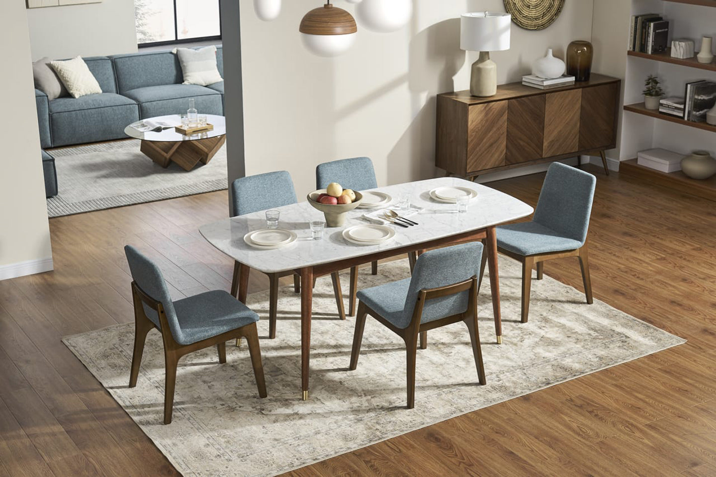 Kelsey Marble Dining Table, Walnut Ash