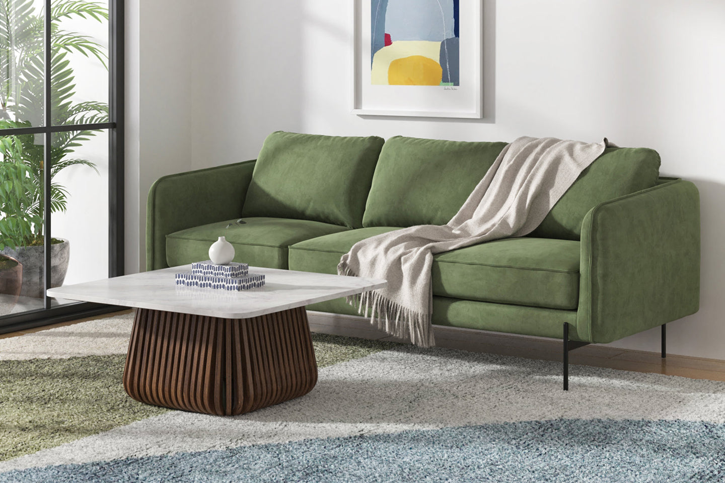 Kendall Square Top Coffee Table, White Marble, Walnut