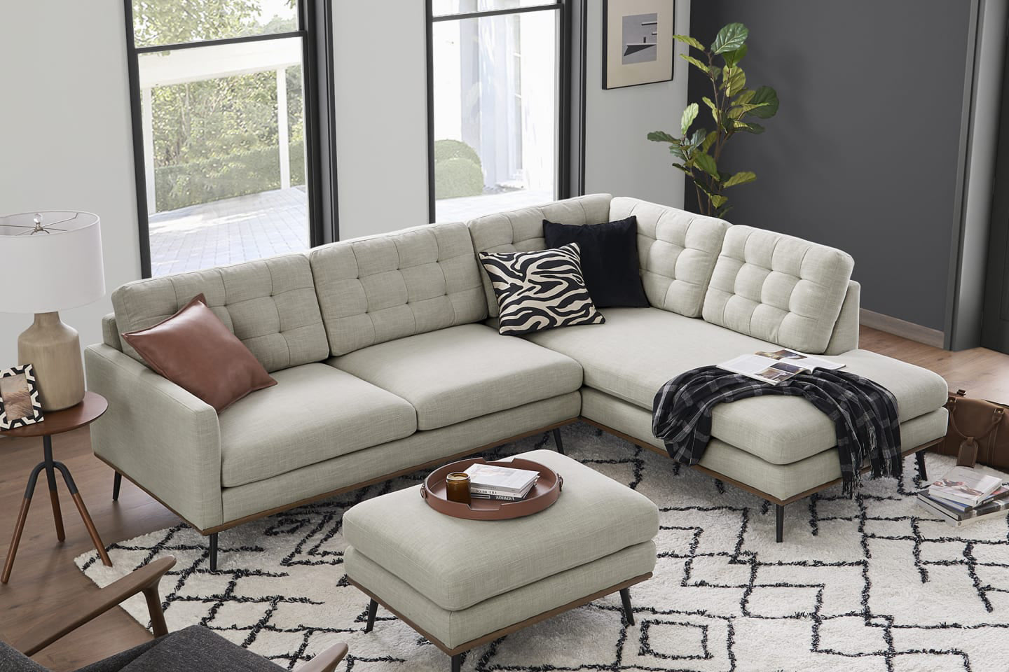 Loft Bumper Chaise Sectional Sofa, Left Facing, Beige