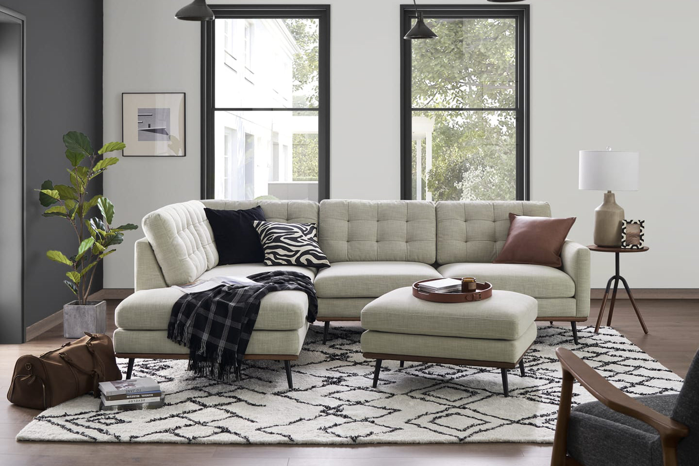 Loft Bumper Chaise Sectional Sofa, Left Facing, Beige