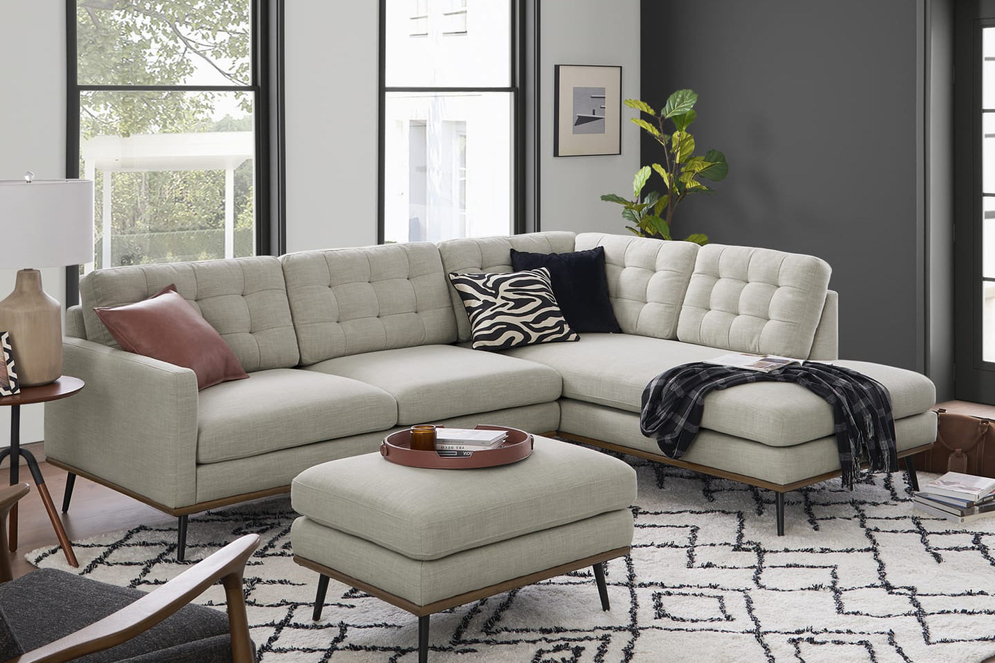 Loft Bumper Chaise Sectional Sofa, Left Facing, Beige