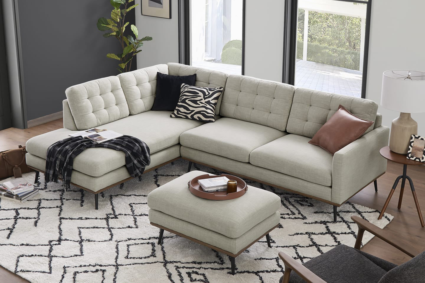 Loft Bumper Chaise Sectional Sofa, Right Facing, Beige