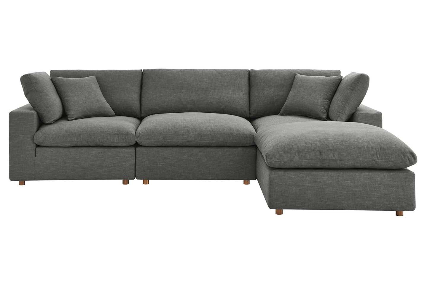 Commix Sectional Sofa With Ottoman, 3 Seater, Gray