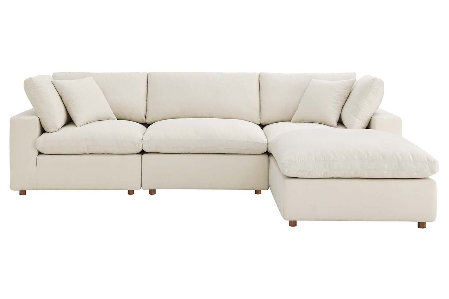 Commix Sectional Sofa With Ottoman, 3 Seater, Light Beige