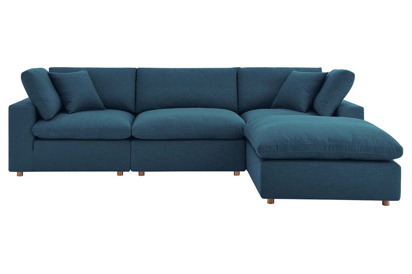 Commix Sectional Sofa With Ottoman, 3 Seater, Azure