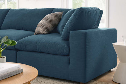 Commix Sectional Sofa With Ottoman, 3 Seater, Azure