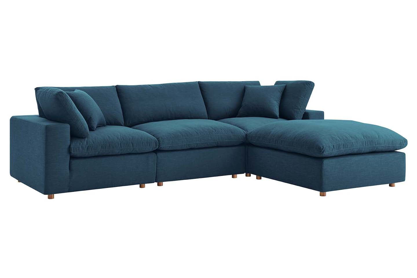 Commix Sectional Sofa With Ottoman, 3 Seater, Azure