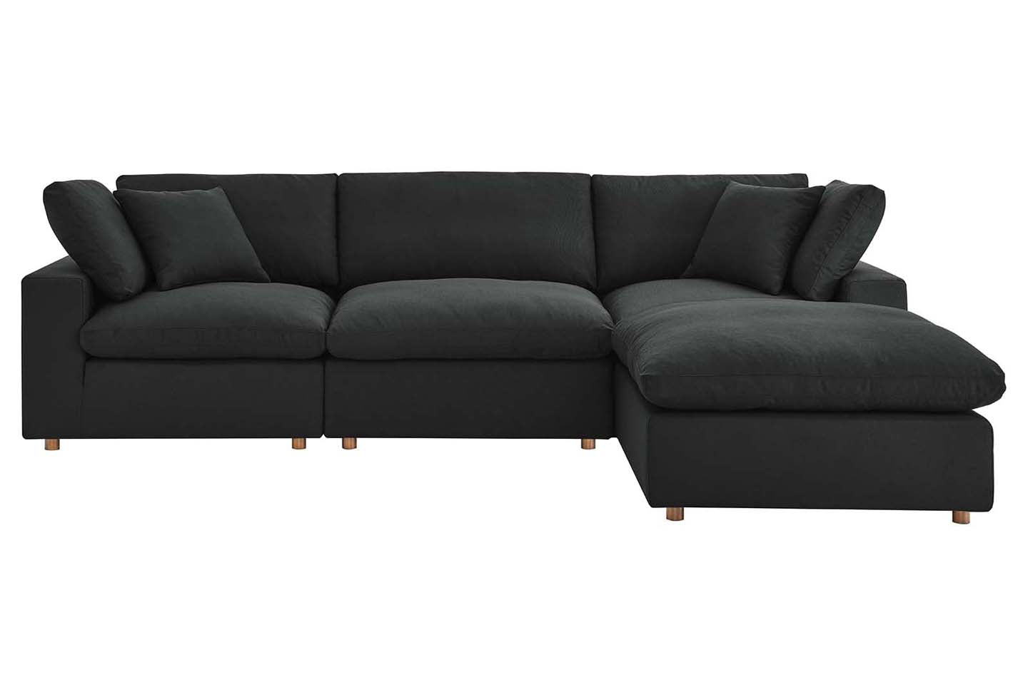 Commix Sectional Sofa With Ottoman, 3 Seater, Black