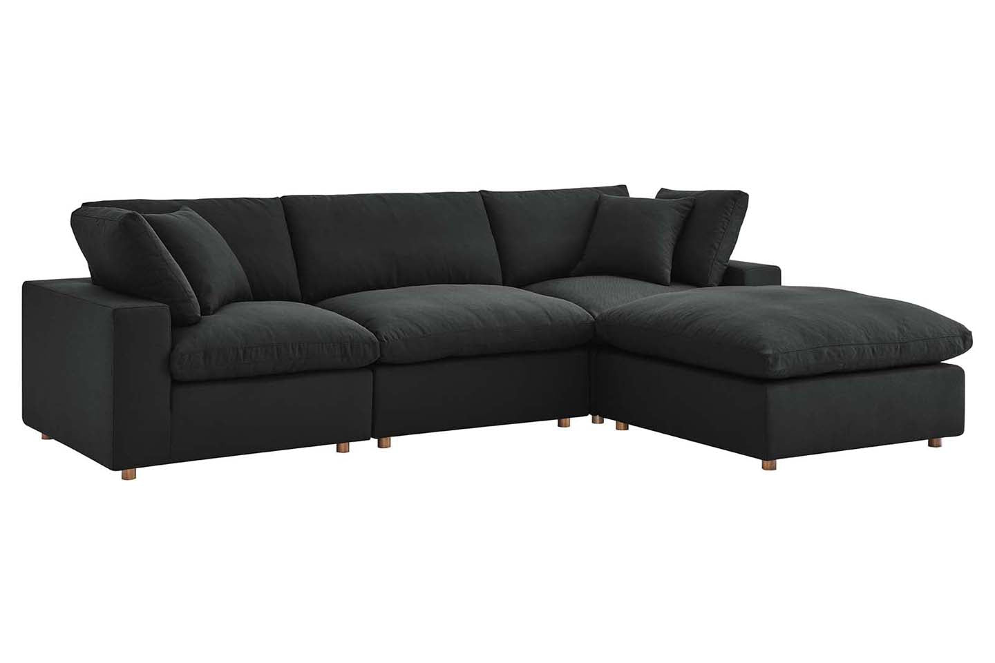 Commix Sectional Sofa With Ottoman, 3 Seater, Black