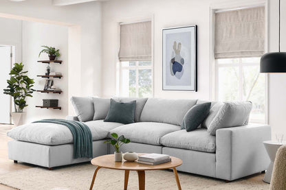 Commix Sectional Sofa With Ottoman, 3 Seater, Light Gray