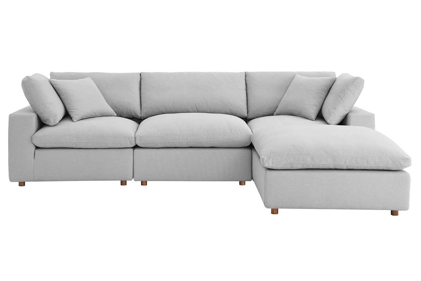 Commix Sectional Sofa With Ottoman, 3 Seater, Light Gray