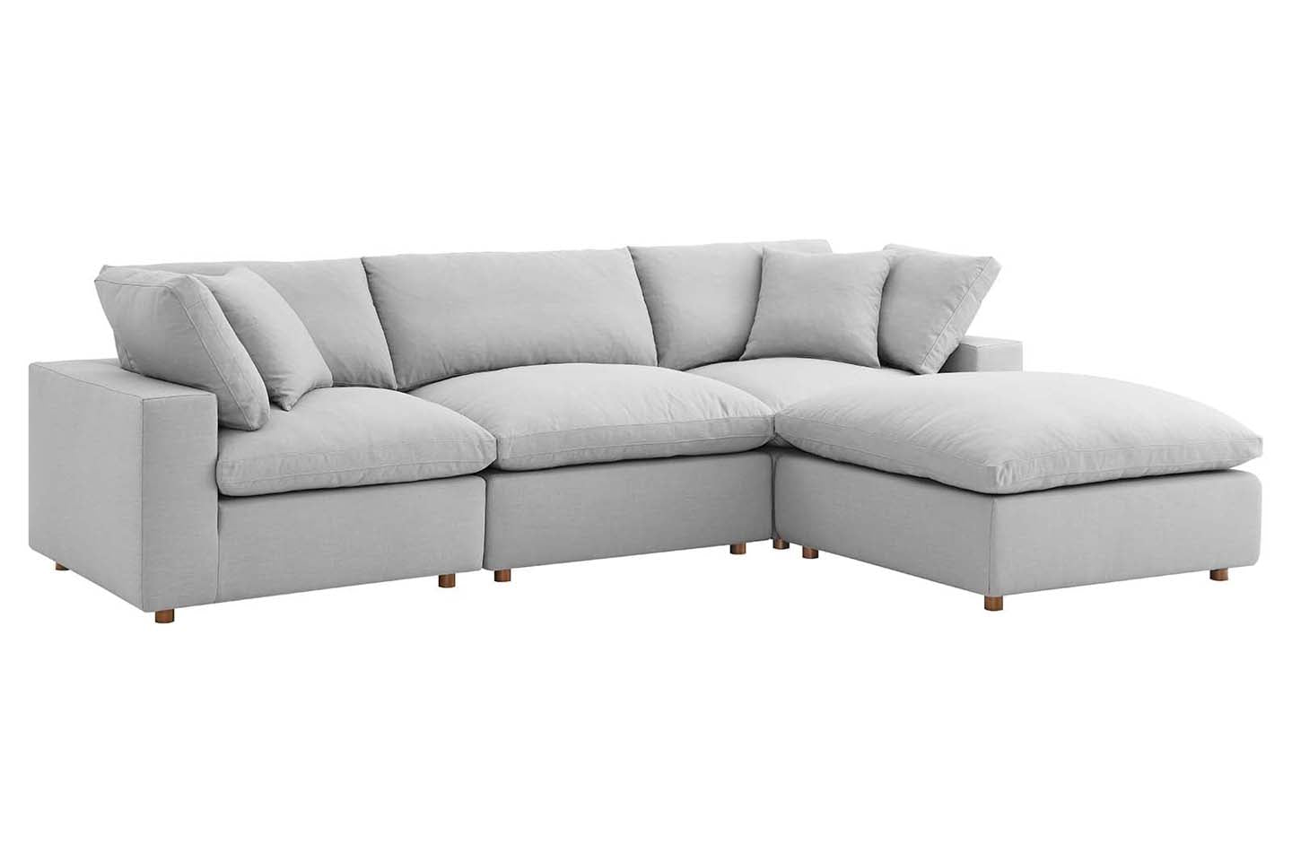 Commix Sectional Sofa With Ottoman, 3 Seater, Light Gray