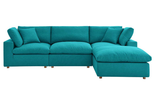 Commix Sectional Sofa With Ottoman, 3 Seater, Teal