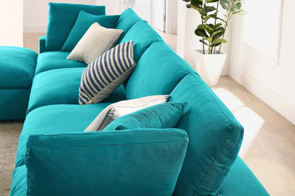 Commix Sectional Sofa With Ottoman, 3 Seater, Teal