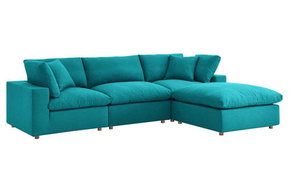 Commix Sectional Sofa With Ottoman, 3 Seater, Teal