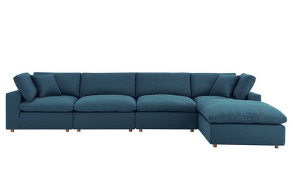 Commix Sectional Sofa With Ottoman, 4 Seater, Azure