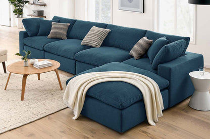 Commix Sectional Sofa With Ottoman, 4 Seater, Azure