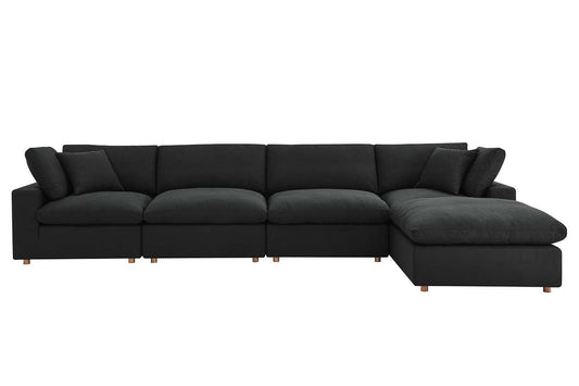 Commix Sectional Sofa With Ottoman, 4 Seater, Black