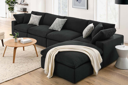 Commix Sectional Sofa With Ottoman, 4 Seater, Black