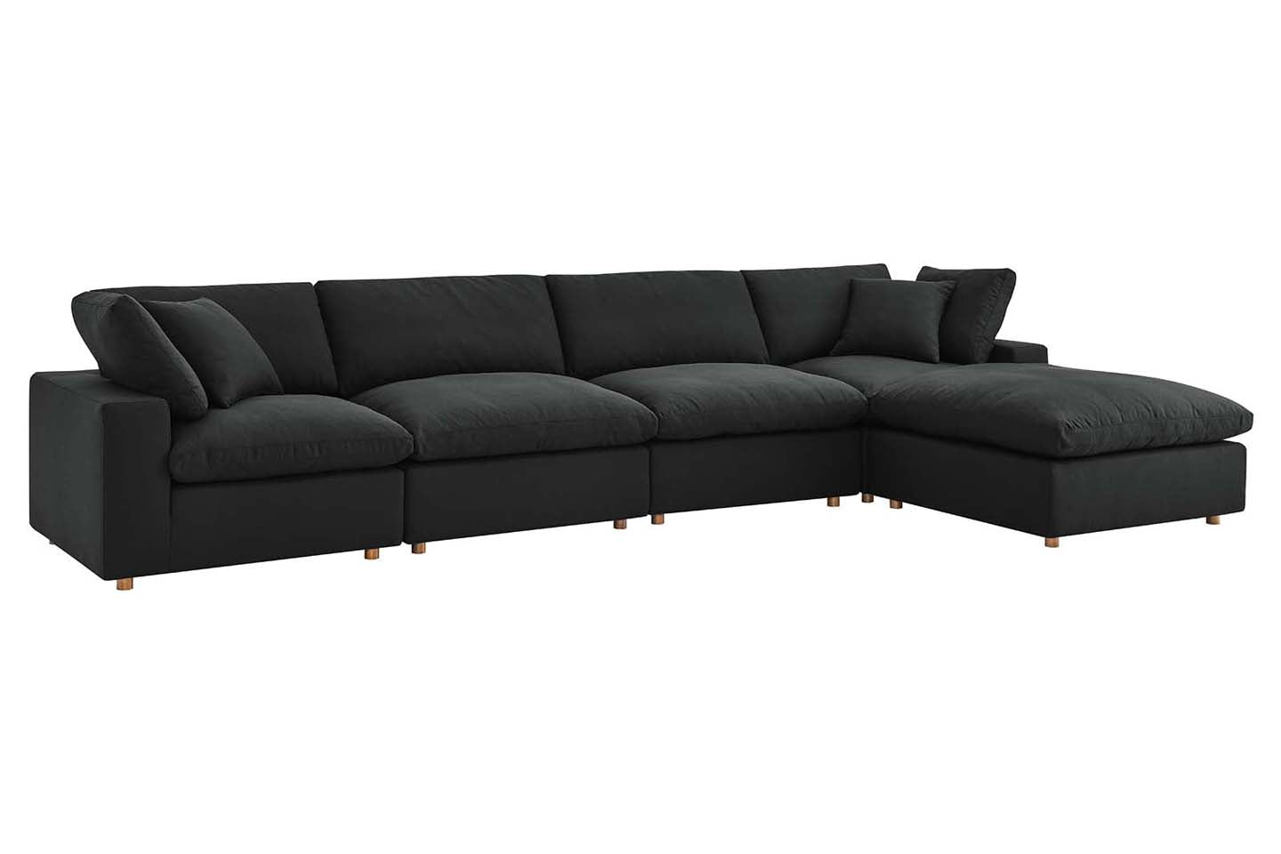 Commix Sectional Sofa With Ottoman, 4 Seater, Black