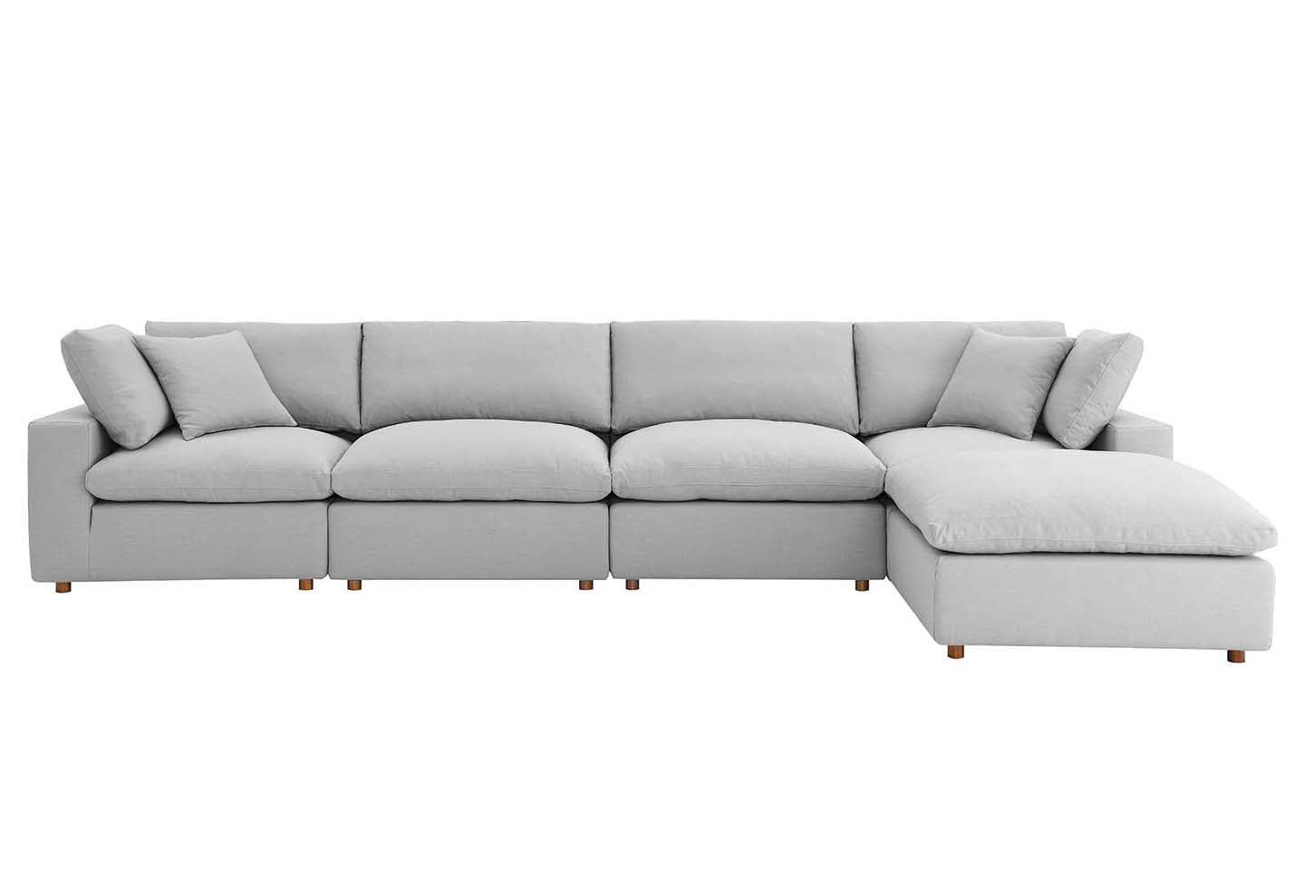 Commix Sectional Sofa With Ottoman, 4 Seater, Light Gray