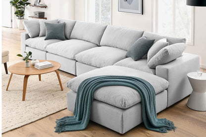 Commix Sectional Sofa With Ottoman, 4 Seater, Light Gray