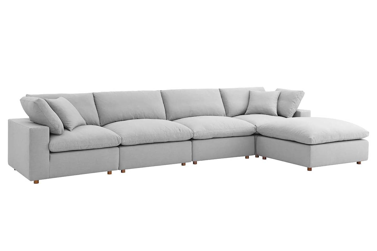 Commix Sectional Sofa With Ottoman, 4 Seater, Light Gray