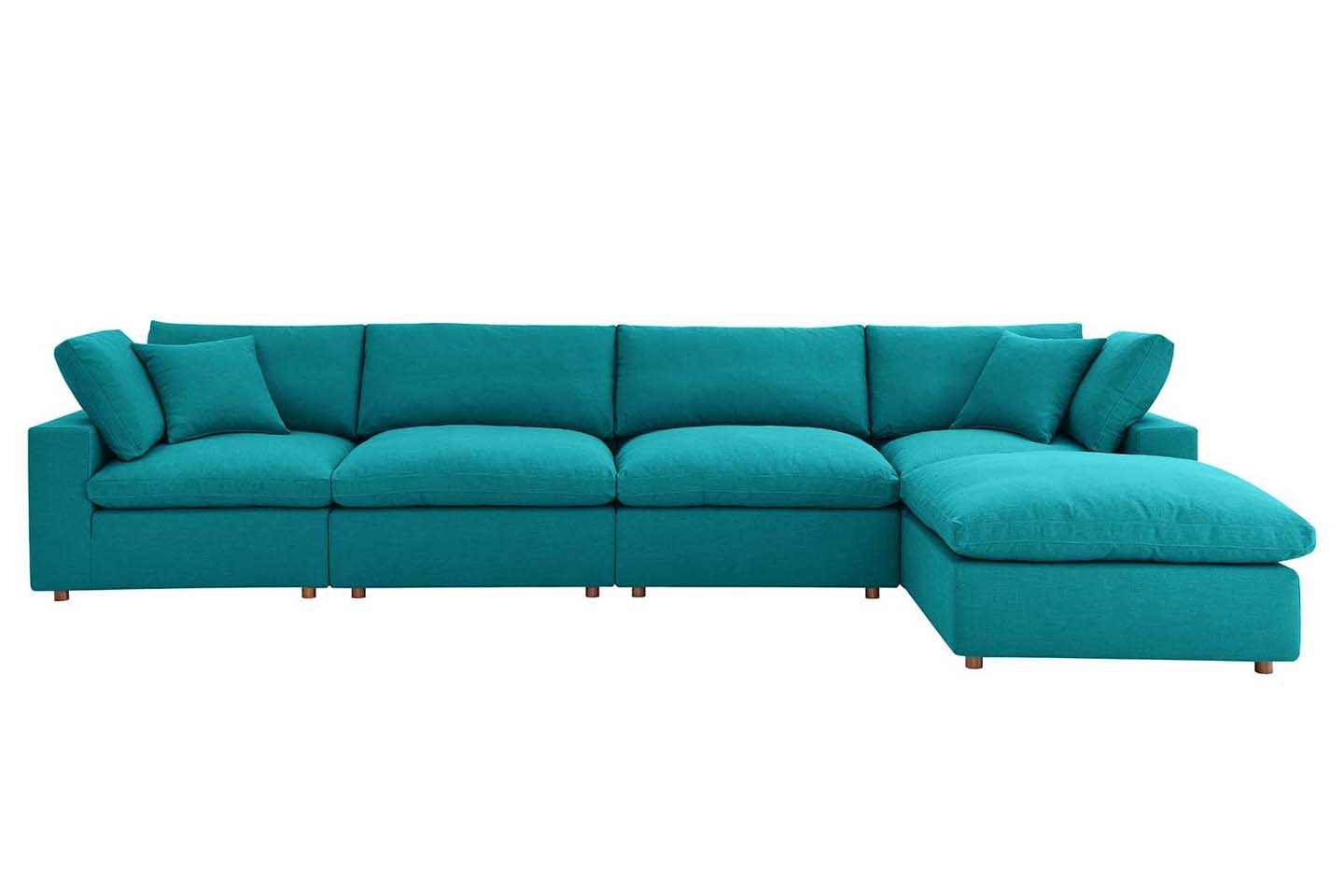 Commix Sectional Sofa With Ottoman, 4 Seater, Teal