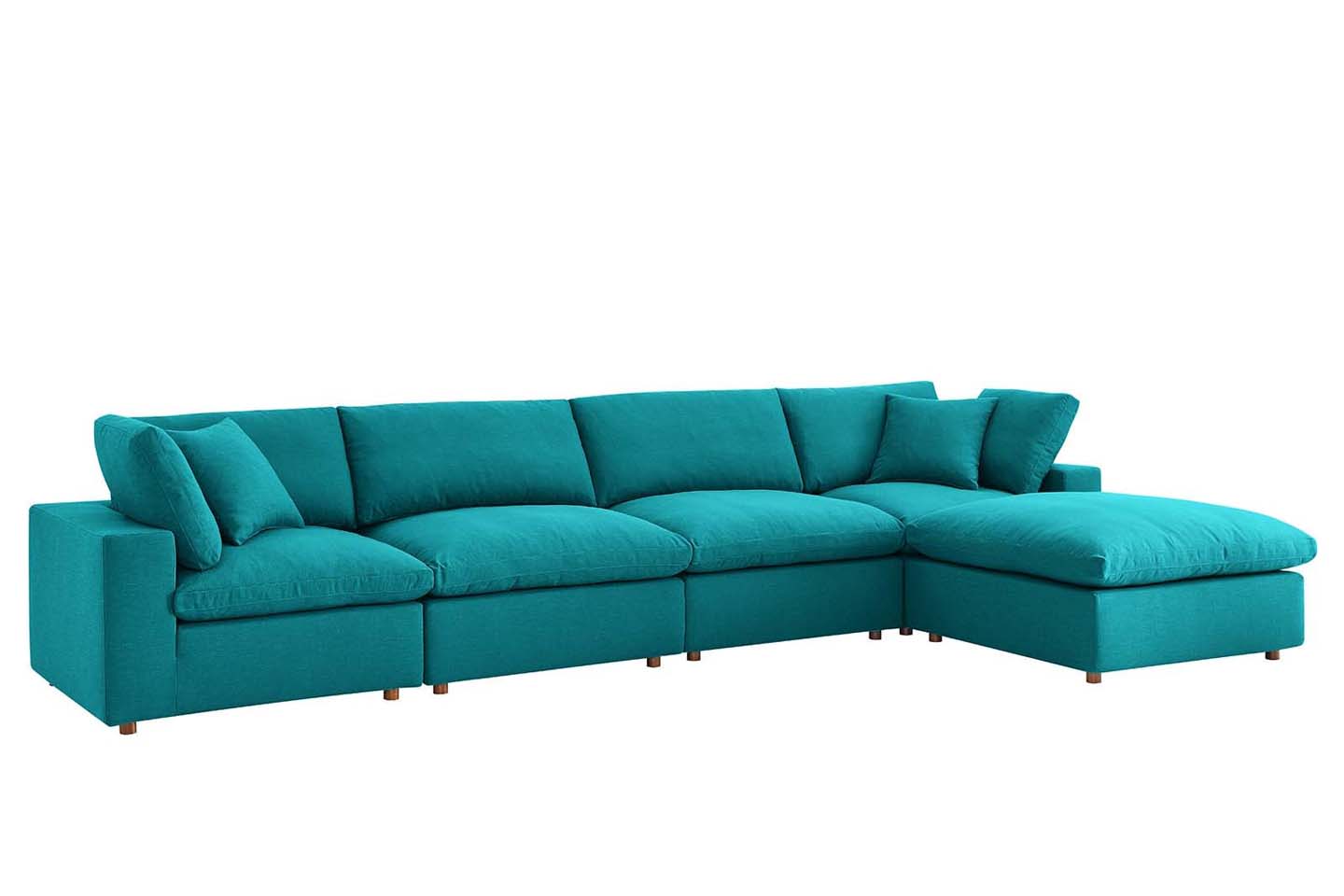 Commix Sectional Sofa With Ottoman, 4 Seater, Teal