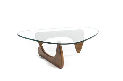 Noguchi Style Coffee Table with Walnut Wood Base and Tempered Glass Top