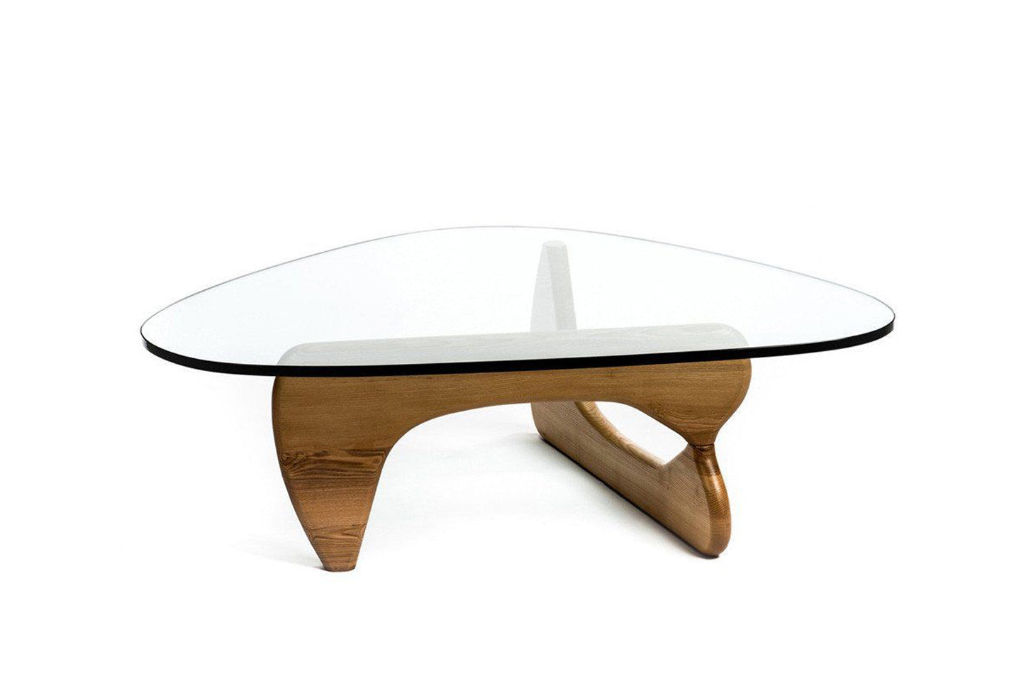 Noguchi Table Triangle Glass Coffee Table Vintage Glass End Table, Solid Wood Base and Triangle Clear Glas