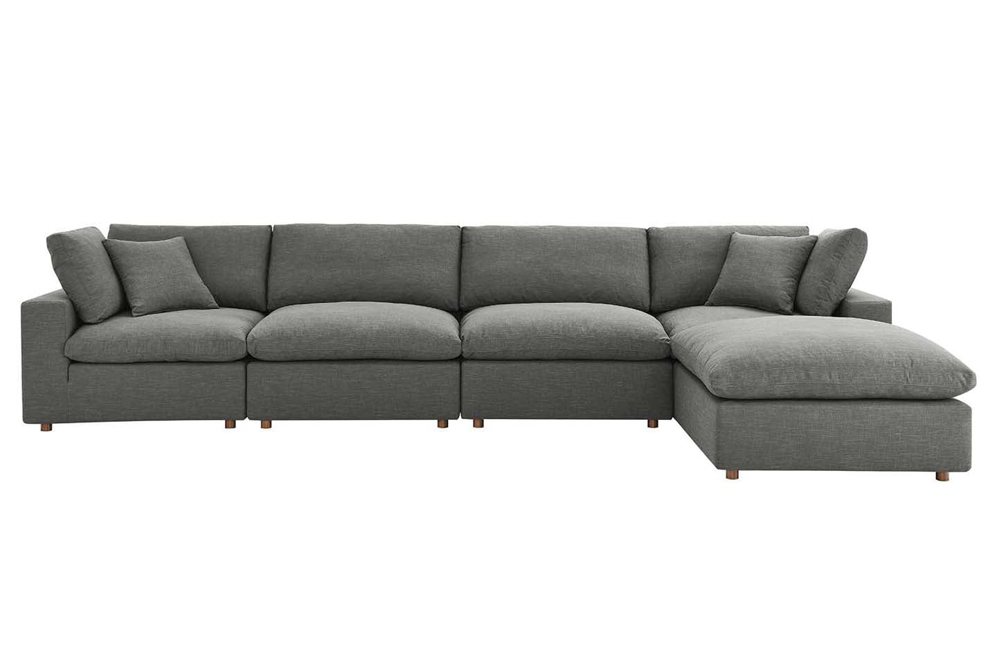 Commix Sectional Sofa With Ottoman, 4 Seater, Gray