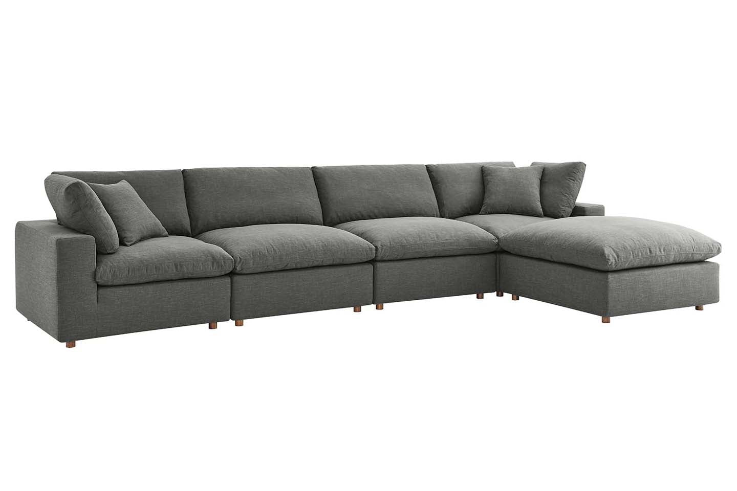 Commix Sectional Sofa With Ottoman, 4 Seater, Gray